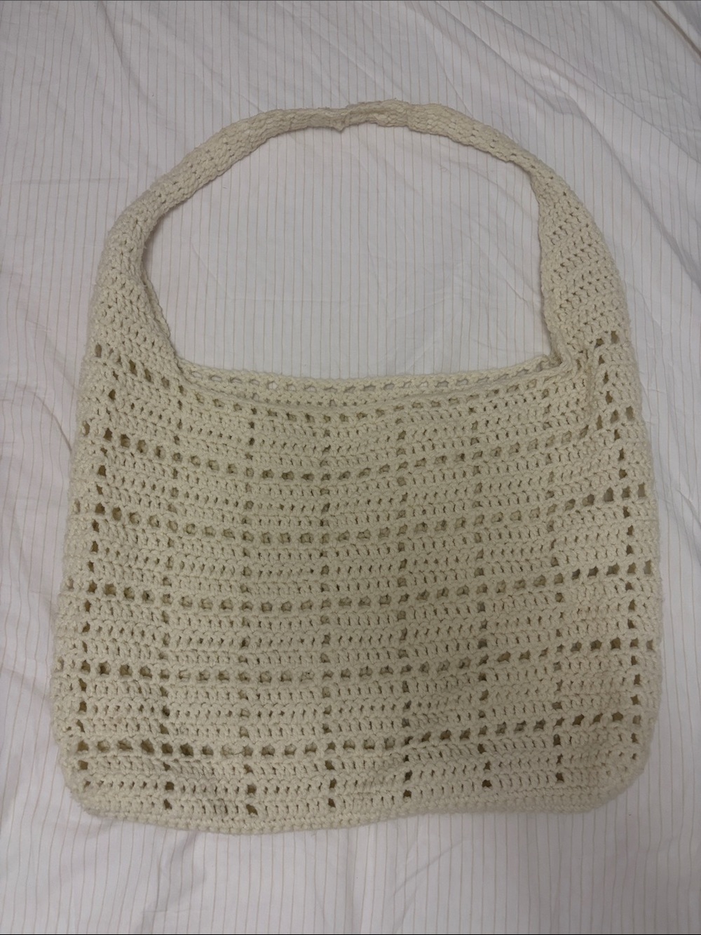 Cream Crochet Shoulder Bag - Boho Tote